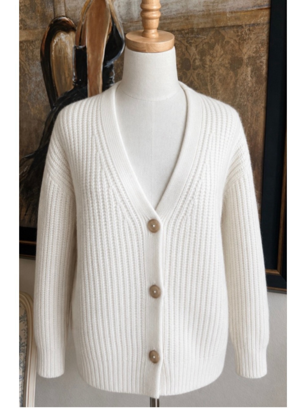 Women's Jenni Kayne Cream Baby Alpaca Blend Ribbed Cardigan XXS-Fits up to M - Picture 3 of 5